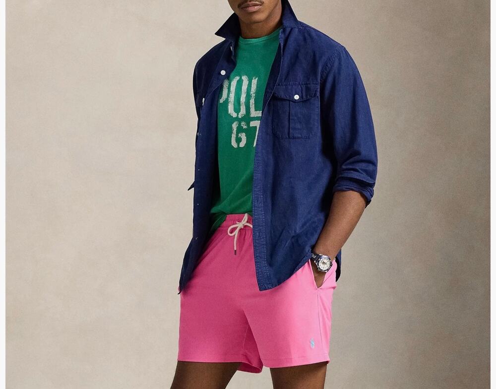 Polo Ralph Lauren Traveler Classic Swim Trunk 5.75’’ 2XL pink green logo lined
